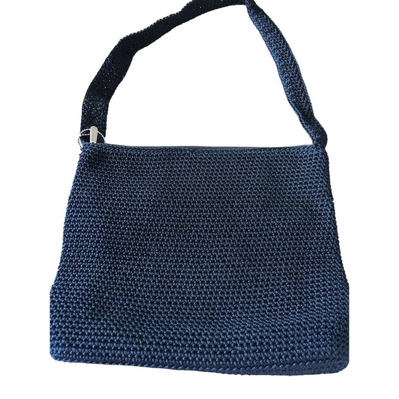 The Sak‎ Navy Purse Crocheted Knit Woven Blue Crossbody Bag Zip Closure EUC - Picture 1 of 8